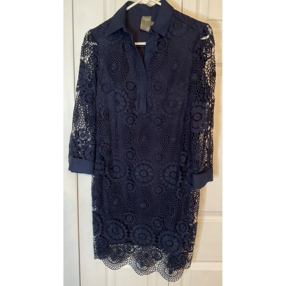 Taylor Navy Blue Long Sleeve Lace Dress Size‎ 4